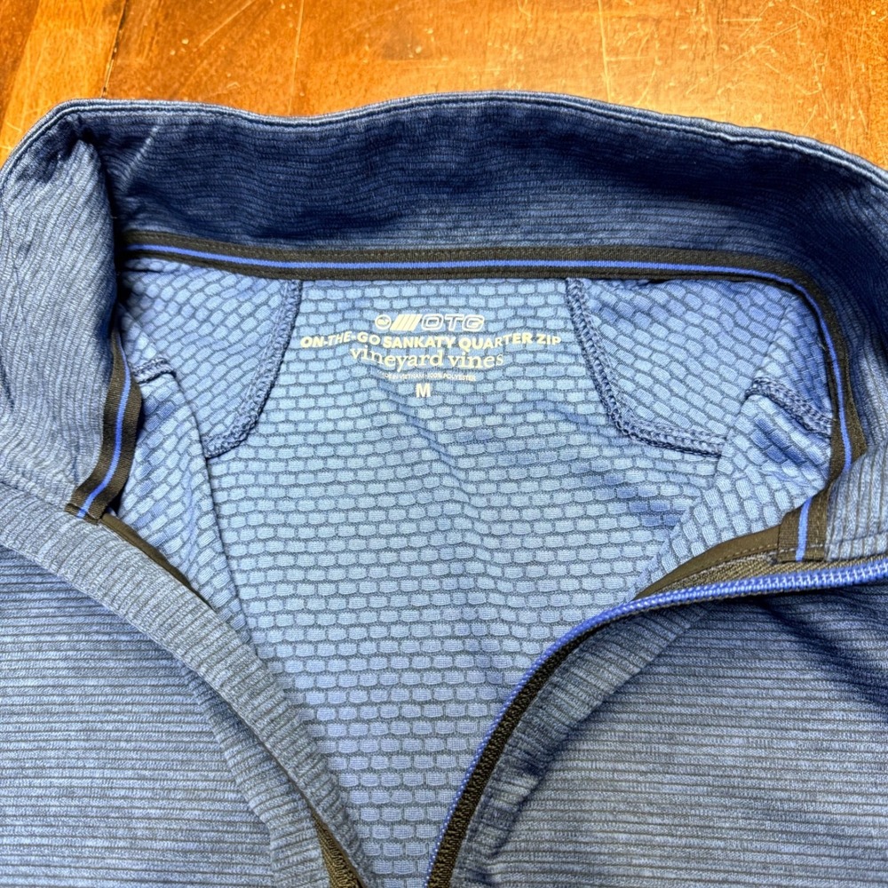 Vineyard Vines 1/4 Zip Mens M Blue On-The-Go Sankaty Micro Stripe Performance - Picture 5 of 12